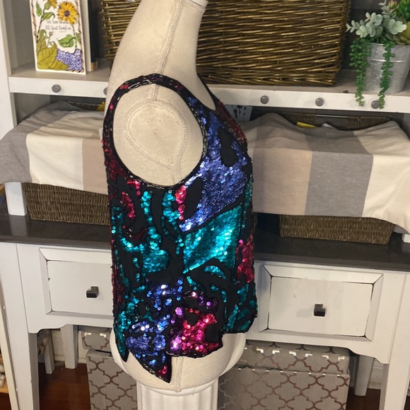 Vintage Nite Line Sequin Silk Lined Tank Size Small - Picture 3 of 8